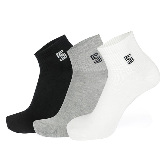 Men's Ankle Rib socks pack of 3 White/Grey/black