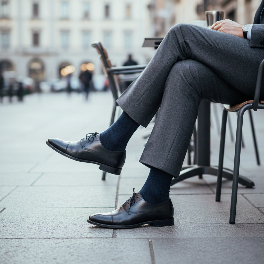 Navy blue crew socks with mercerised cotton softness and comfort from The Sock Street.