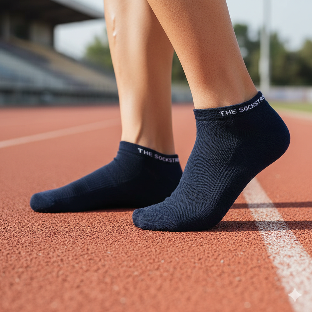 Blue ankle socks, made for runs with cotton softness and comfort - The Sock Street.