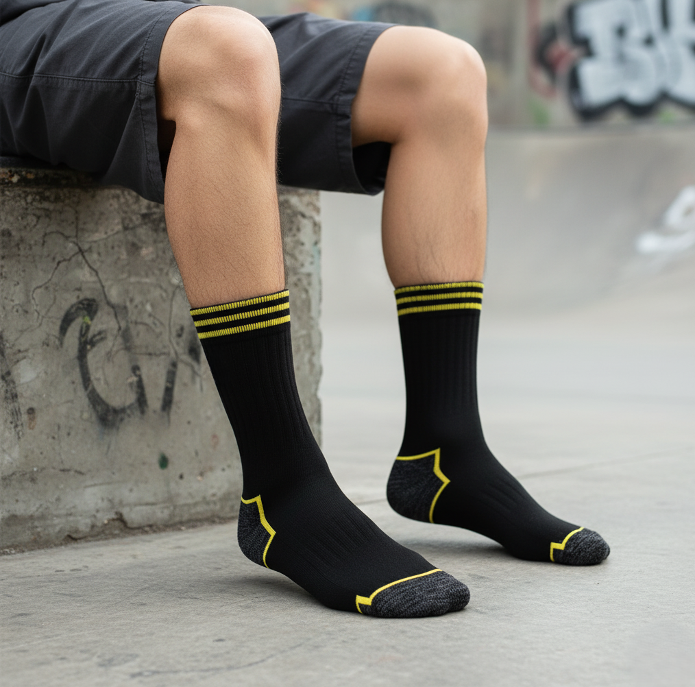 Full Terry Crew Socks-Black Carnival Pack of 6