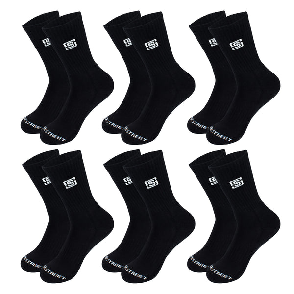 Men Sports Cushioned Crew Socks- Black (6 Pair)