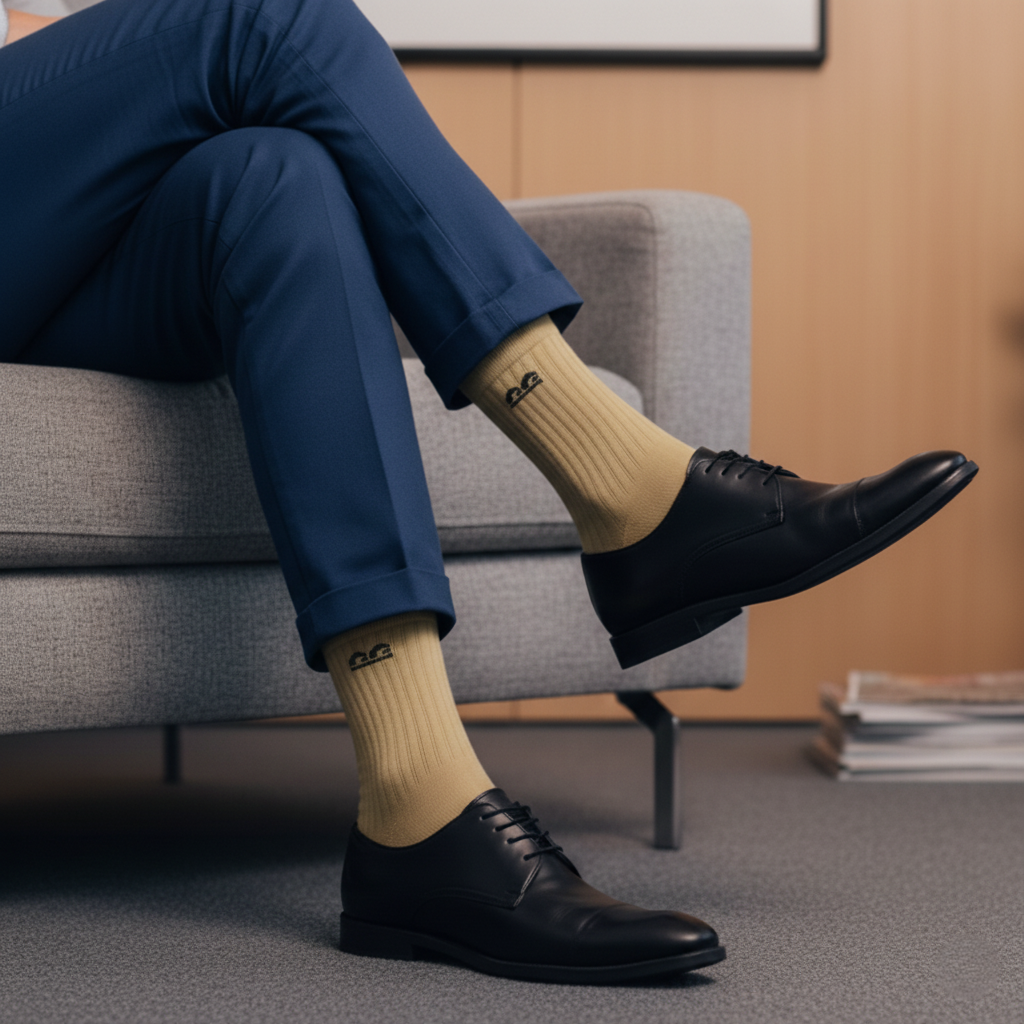 Beige formal bamboo crew socks - multiicolor pack of 3. Crafted for comfort and durable daily wear-The Sock Street.