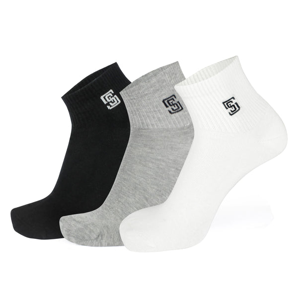 Rib Men Ankle Socks- Black/Grey/White (3 Pair)