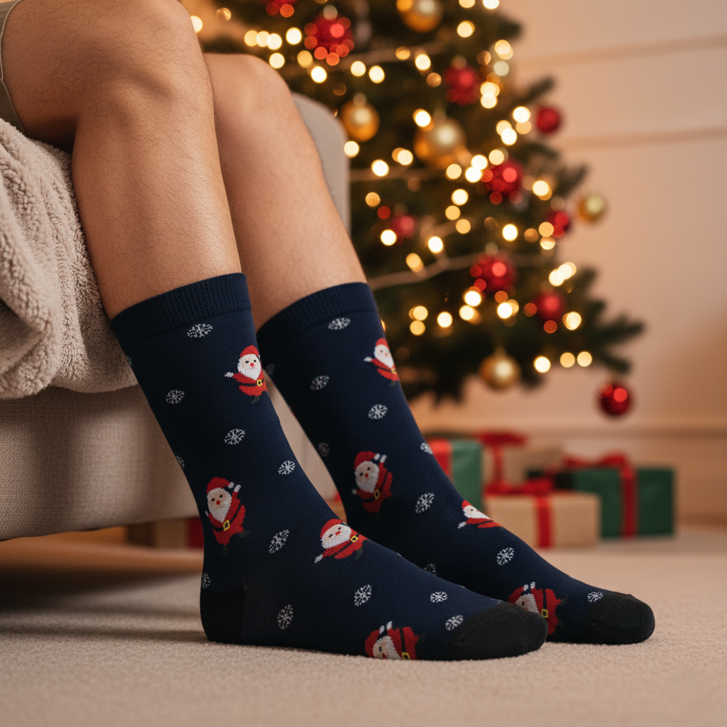 Classic Santa - Navy Christmas Socks