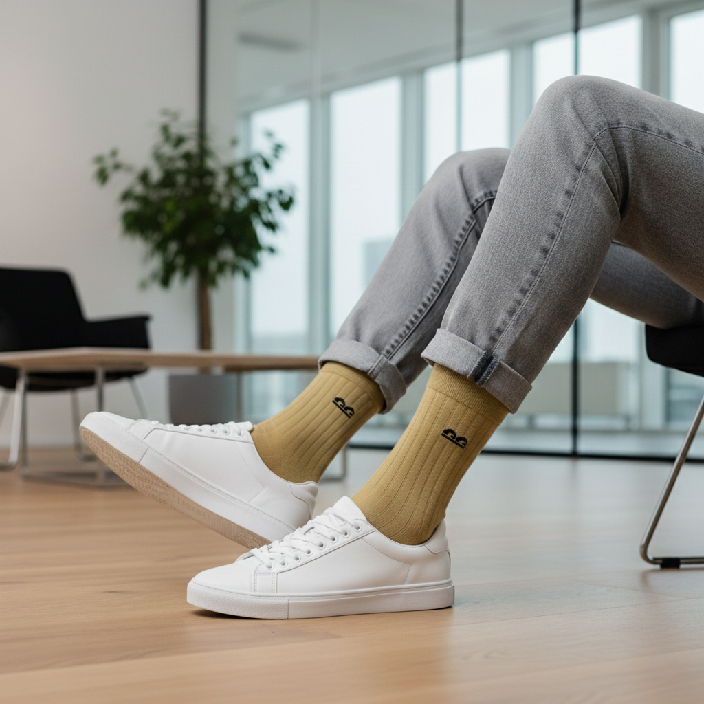 Beige crew-length socks pack of 3 from The Sock Street – soft cotton blend, minimal design with ribbed cuffs.