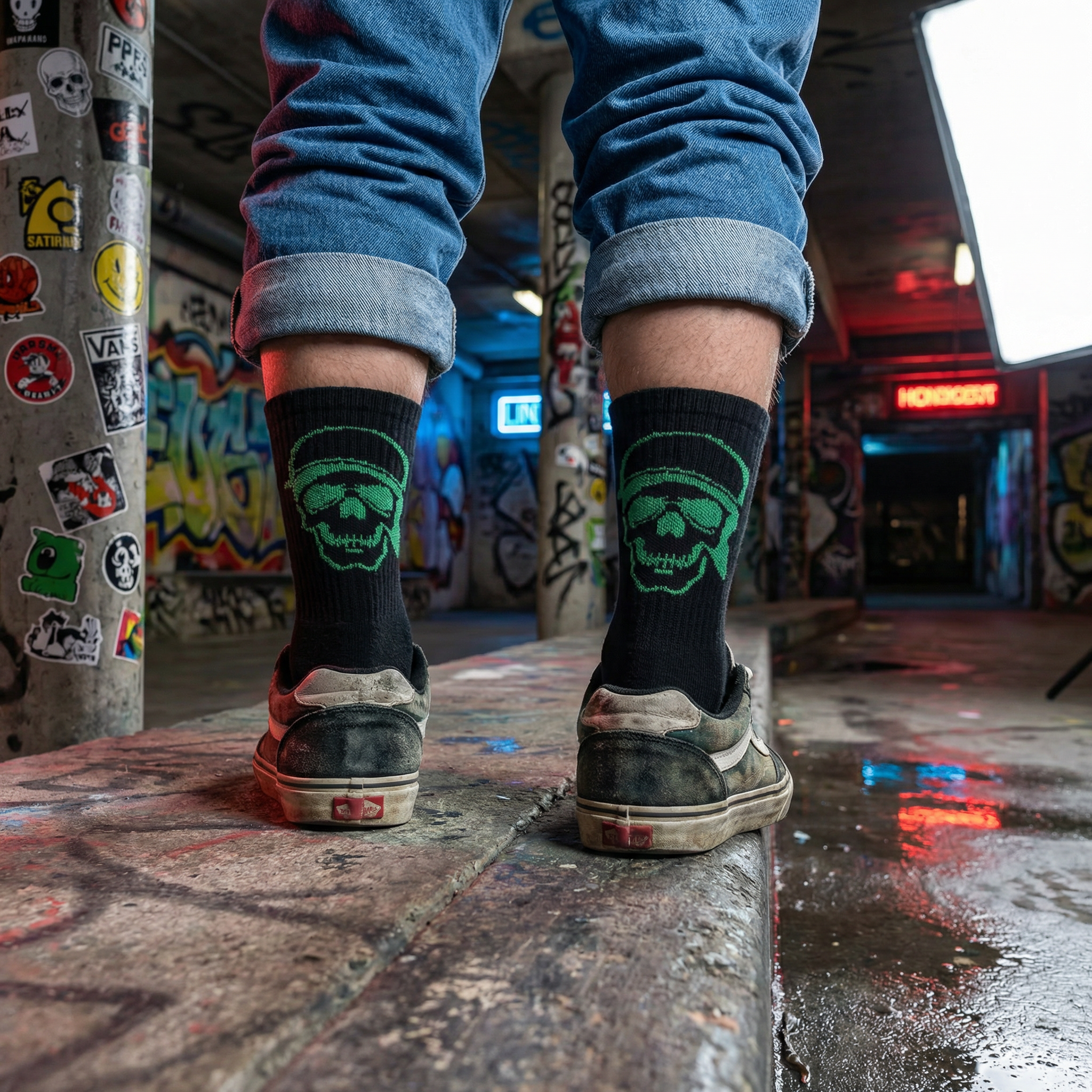 Design Everyday Crew Socks - Neon Skull Pack of 5
