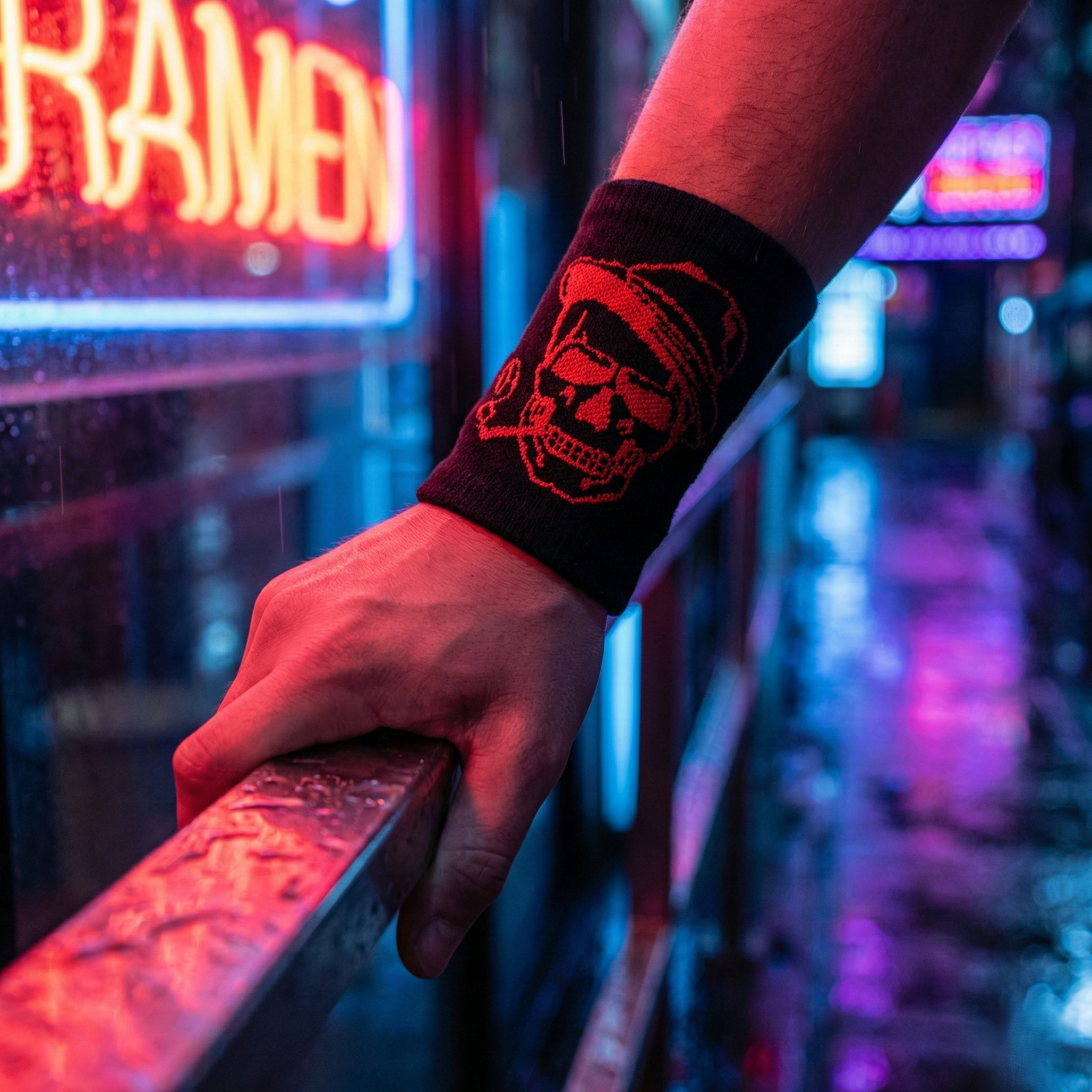 Design Everyday Crew Socks & Wristband - Neon Skull Combo Pack of 10
