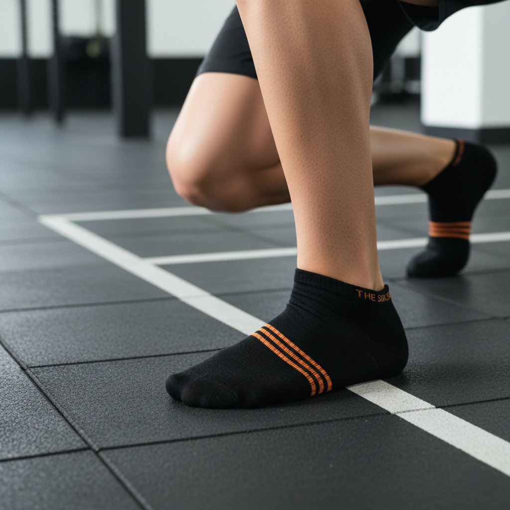 Black ankle socks with orange stripes from The Sock Street, crafted for premium bamboo comfort.