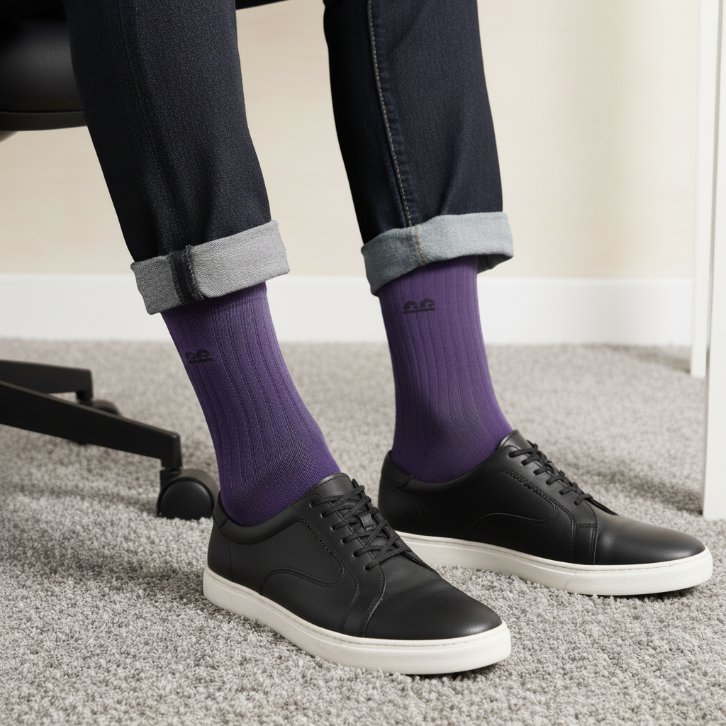 Purple crew length socks-Multicolor pack of 3 from The Sock Street. Soft, breathable cotton blend provides all-day comfort and durability.
