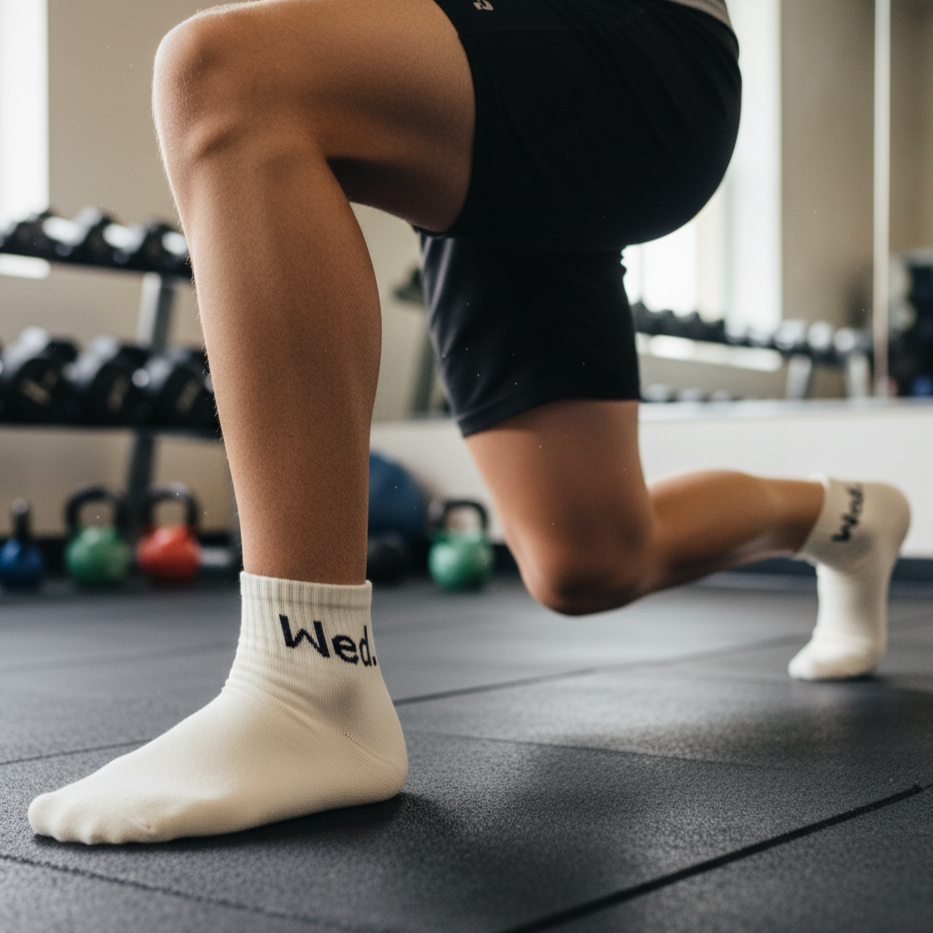 Whiite ankle socks ‘Wed’ text—soft cotton blend, designed for gym and daily wear - The Sock Street.