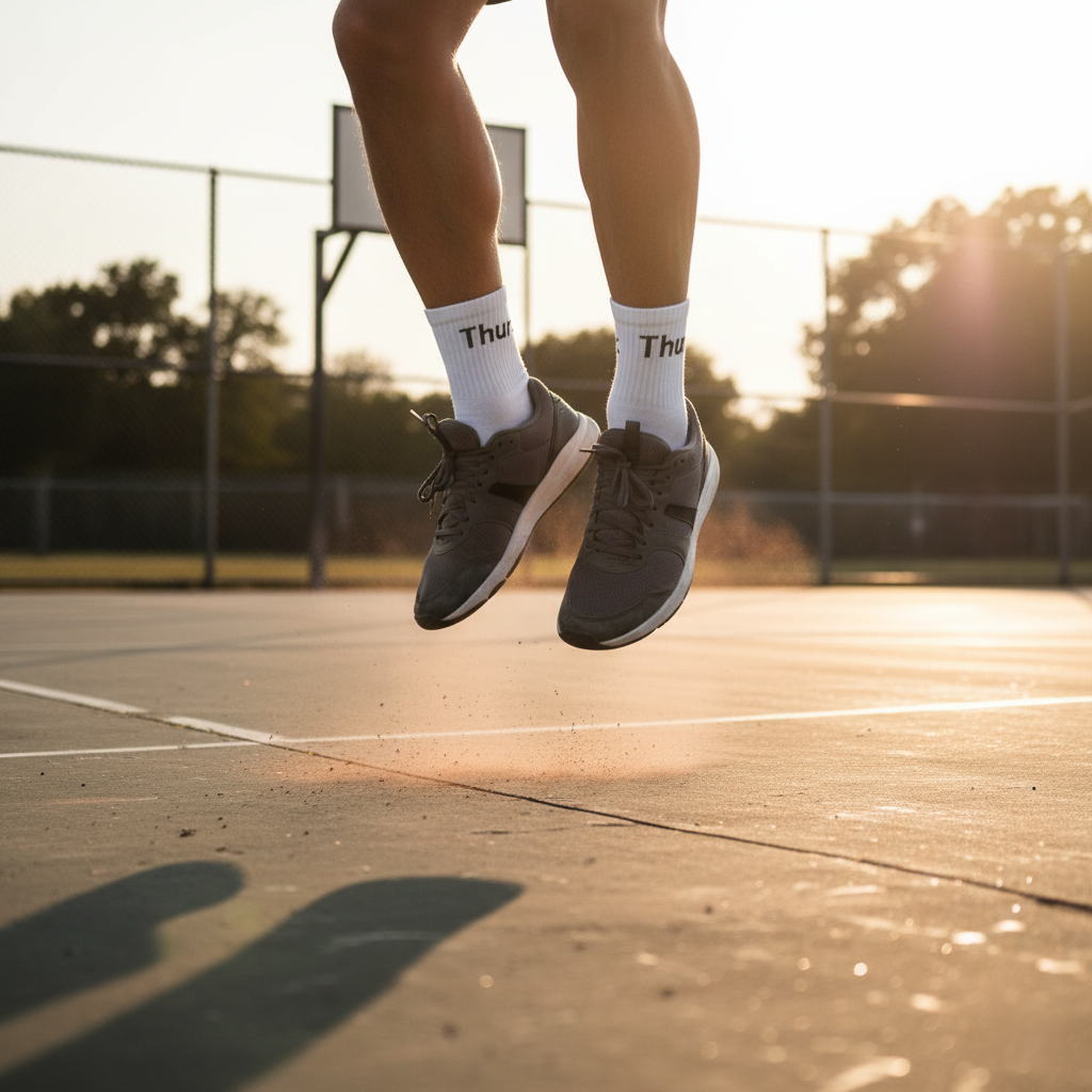 White ankle socks ‘Thur’ text—soft cotton blend, designed for gym and daily wear - The Sock Street.