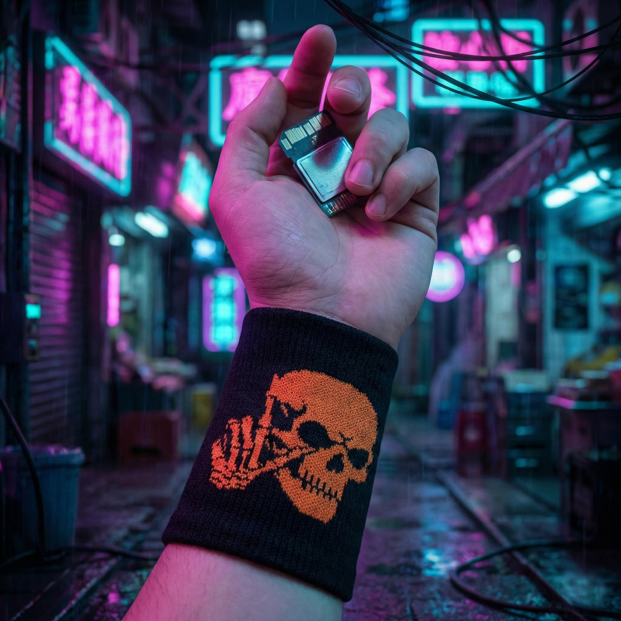 Design Everyday Crew Socks & Wristband - Neon Skull Combo Pack of 10