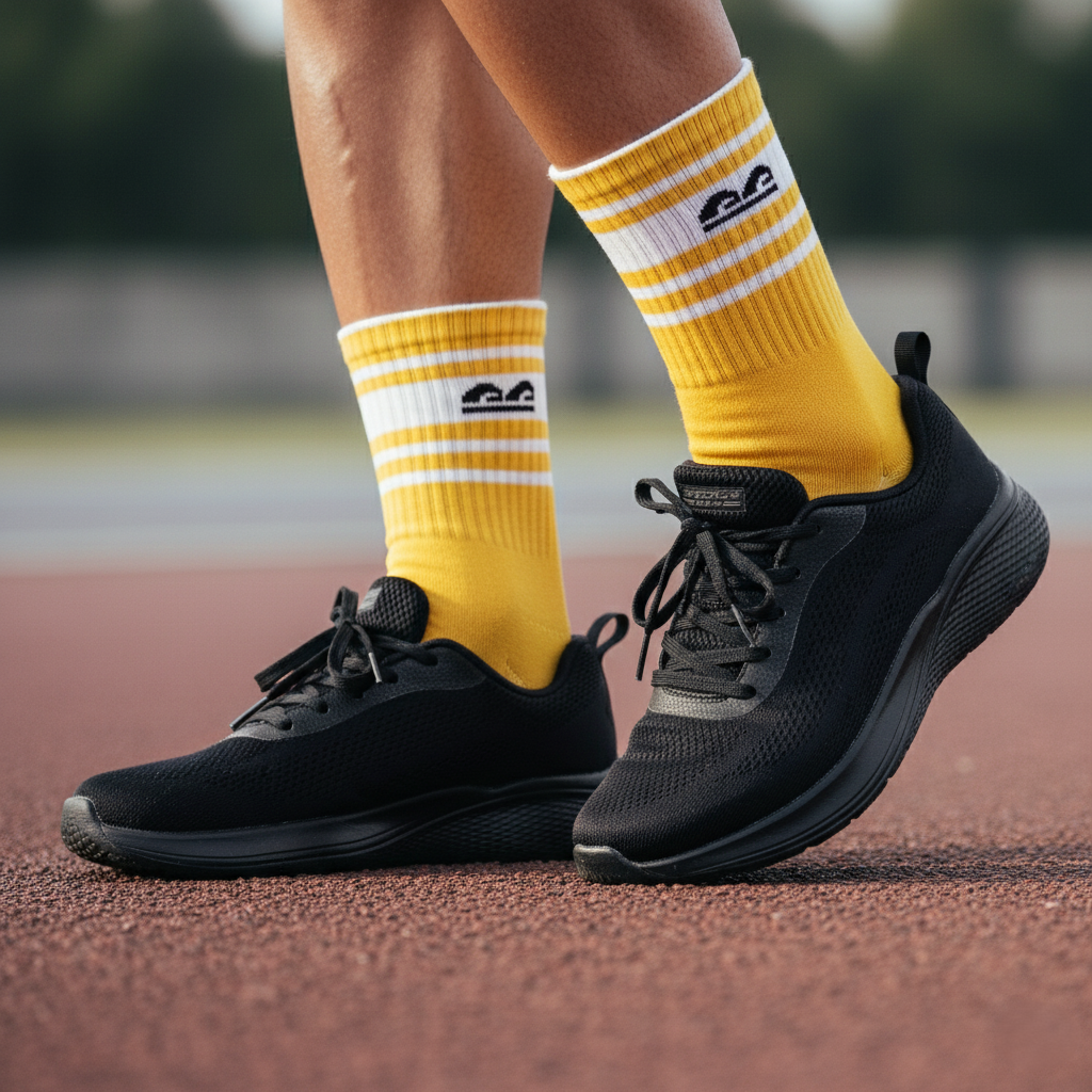 Royal Crimson Crew Socks pack of 3 in yellow tones with white accents, soft cotton blend-The Sock Street.