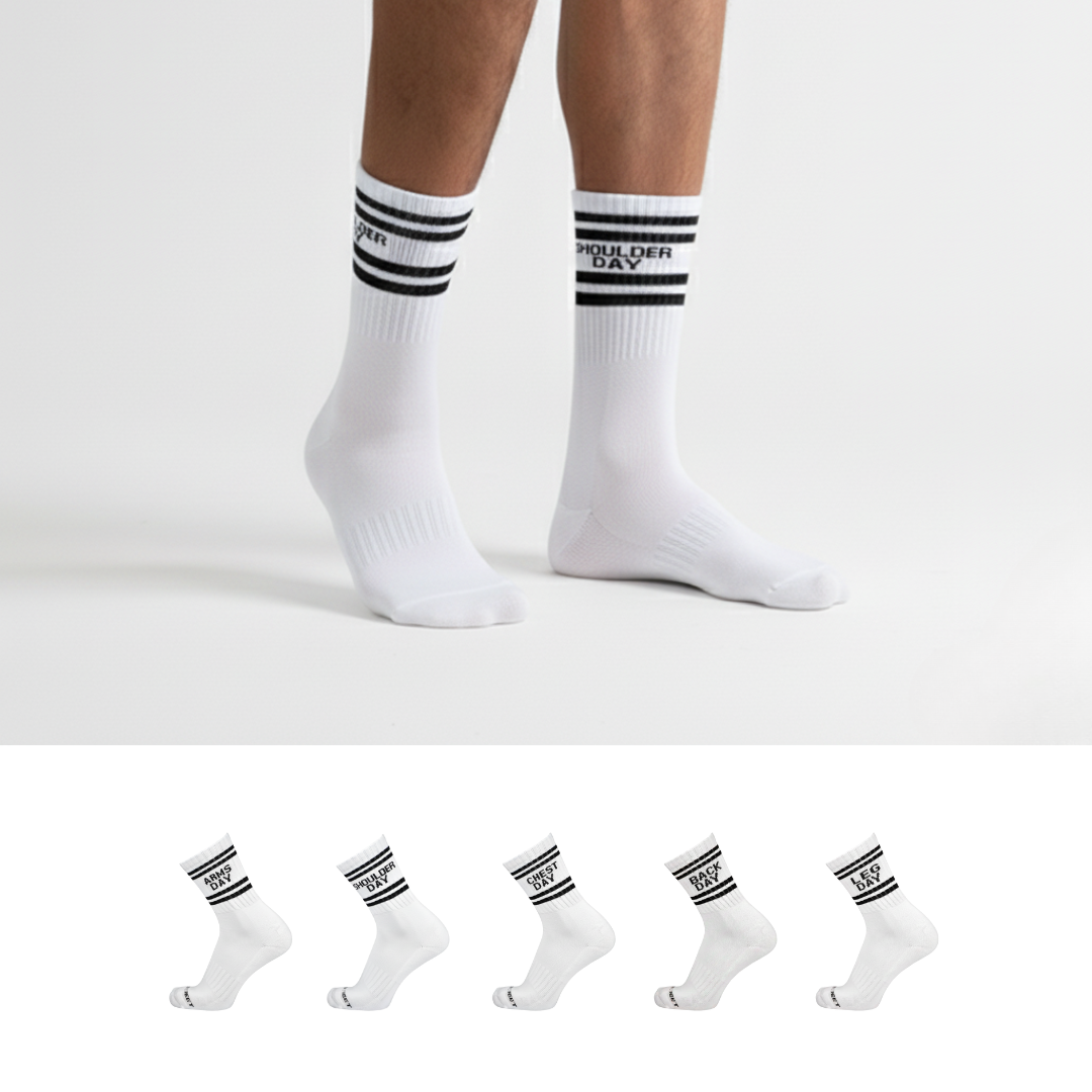 Gym white crew socks pair of 5, soft cotton blend, durable for gym days from The Sock Street.