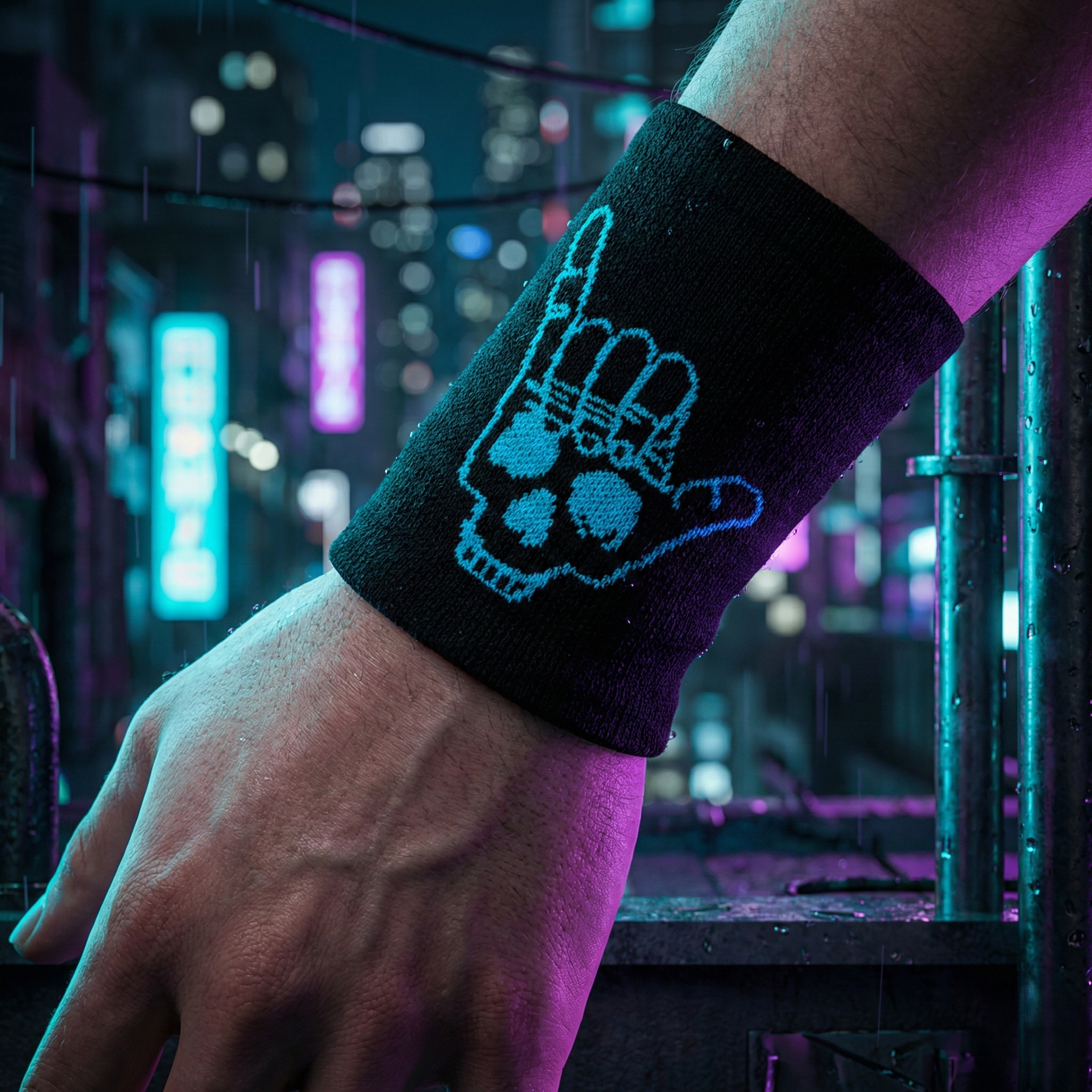 Design Everyday Crew Socks & Wristband - Neon Skull Combo Pack of 10