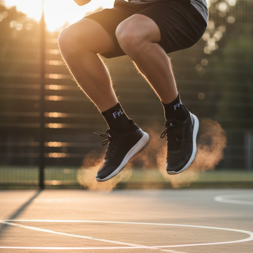 Black ankle socks ‘Fri’ text—soft cotton blend, designed for gym and daily wear - The Sock Street.