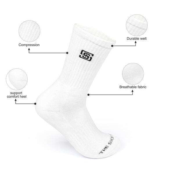 Men Sports Cushioned Crew Socks- White (6 Pair)