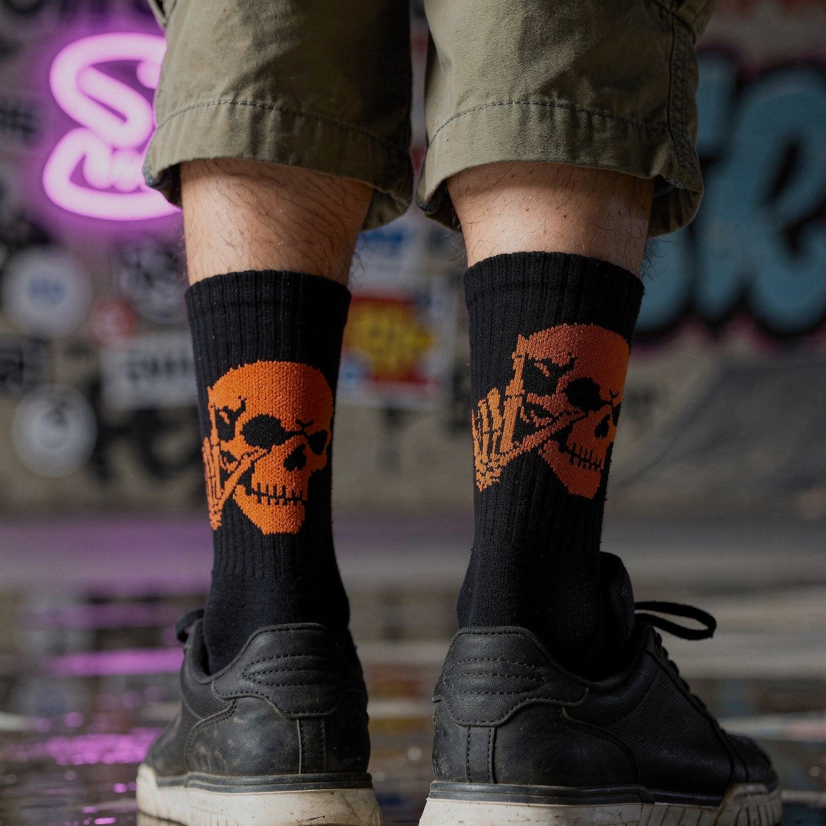 Design Everyday Crew Socks & Wristband - Neon Skull Combo Pack of 10