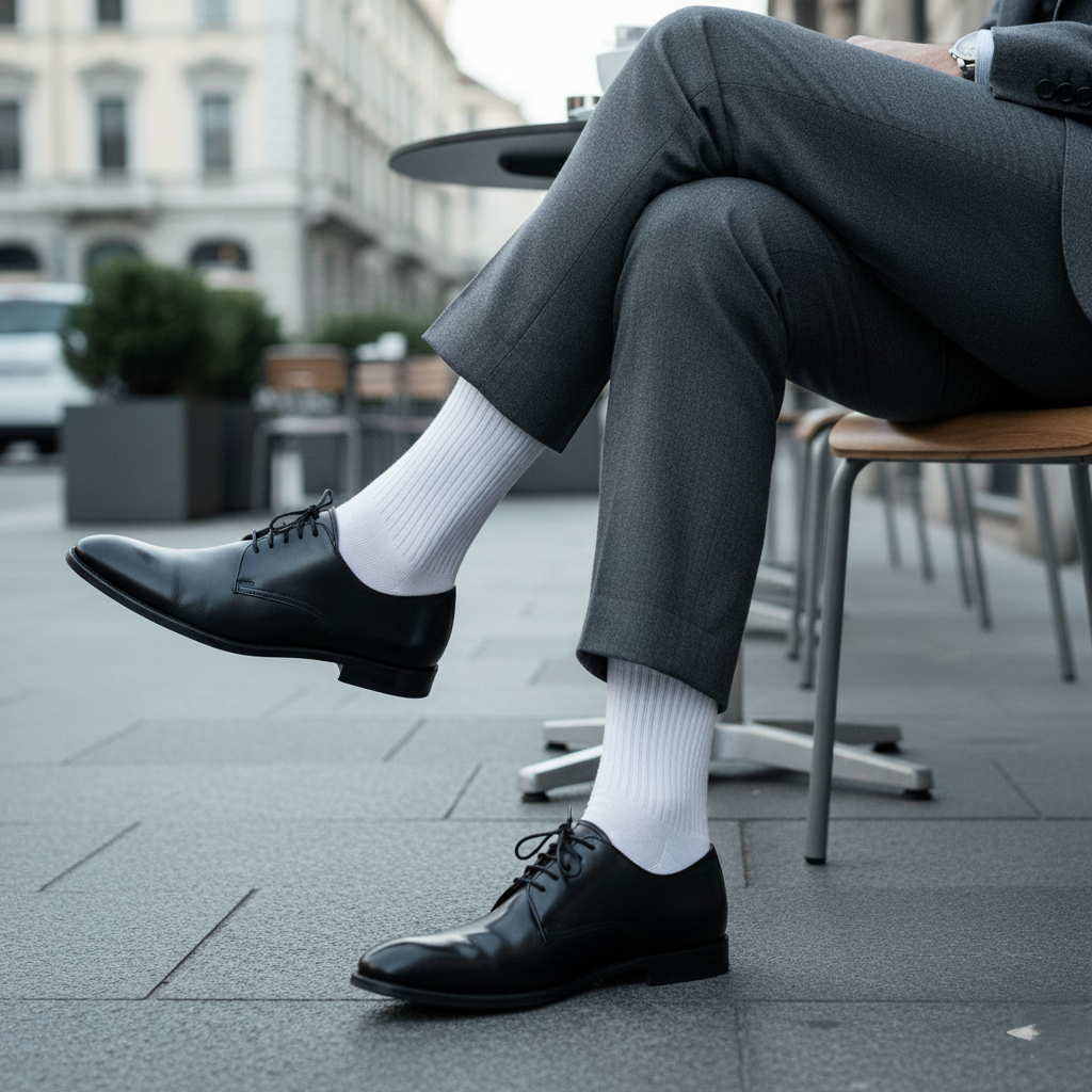 White formal crew socks, premium bamboo comfort, ideal for office and daily wear from The Sock Street.