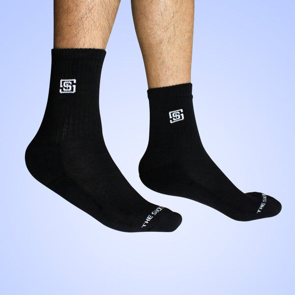 Men Sports Cushioned Crew Socks- Black (6 Pair)
