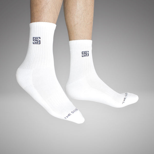 Men Sports Cushioned Crew Socks- White (6 Pair)