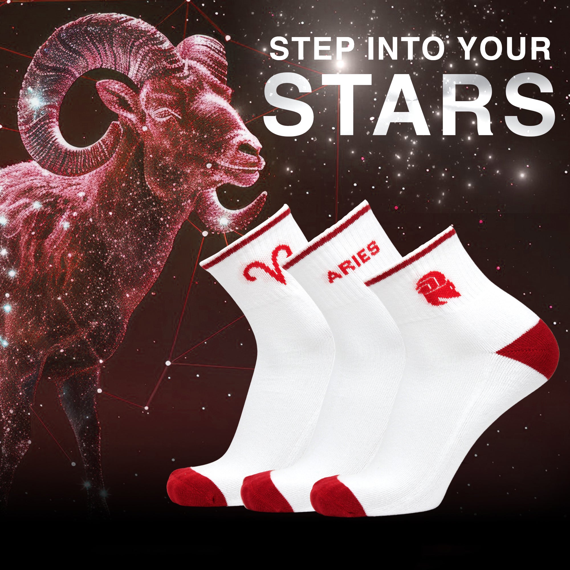 Design Aries Ankle Socks-White Base Pack of 3