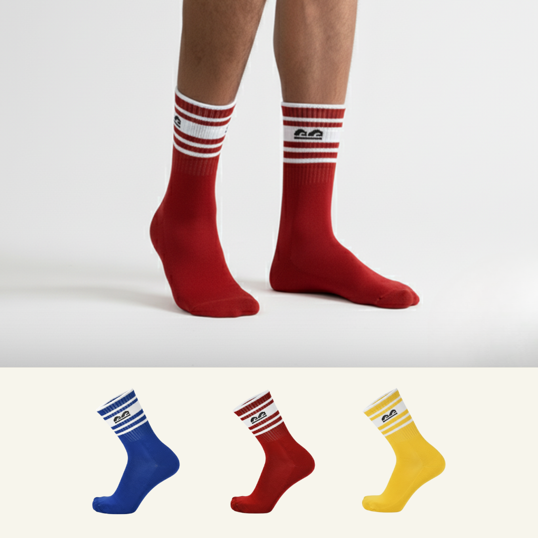 Royal-crimson crew socks pack of 3-red, yellow, blue, soft cotton blend for daily wear-The Sock Street.