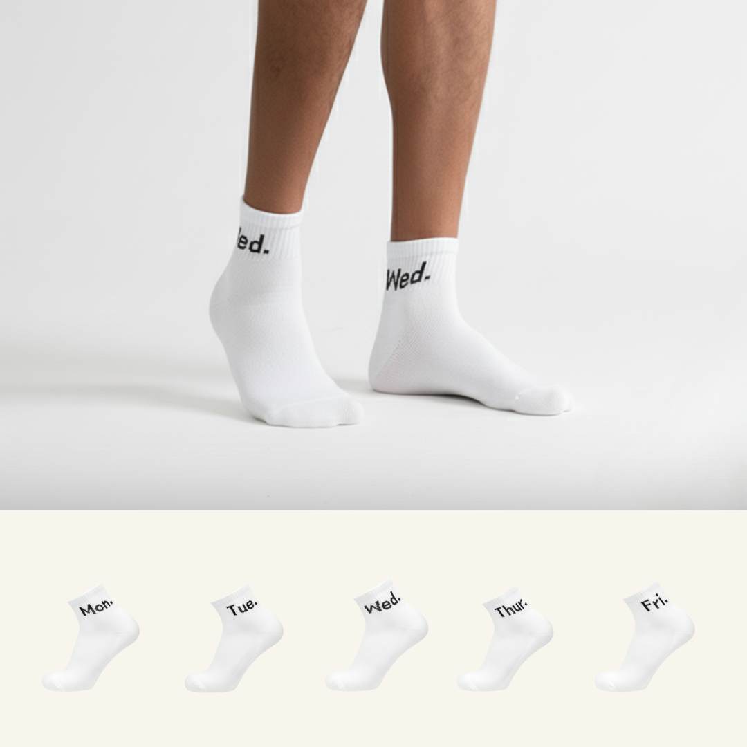 White weekly ankle socks from The Sock Street, breathable soft combed cotton and durable knit for daily wear.