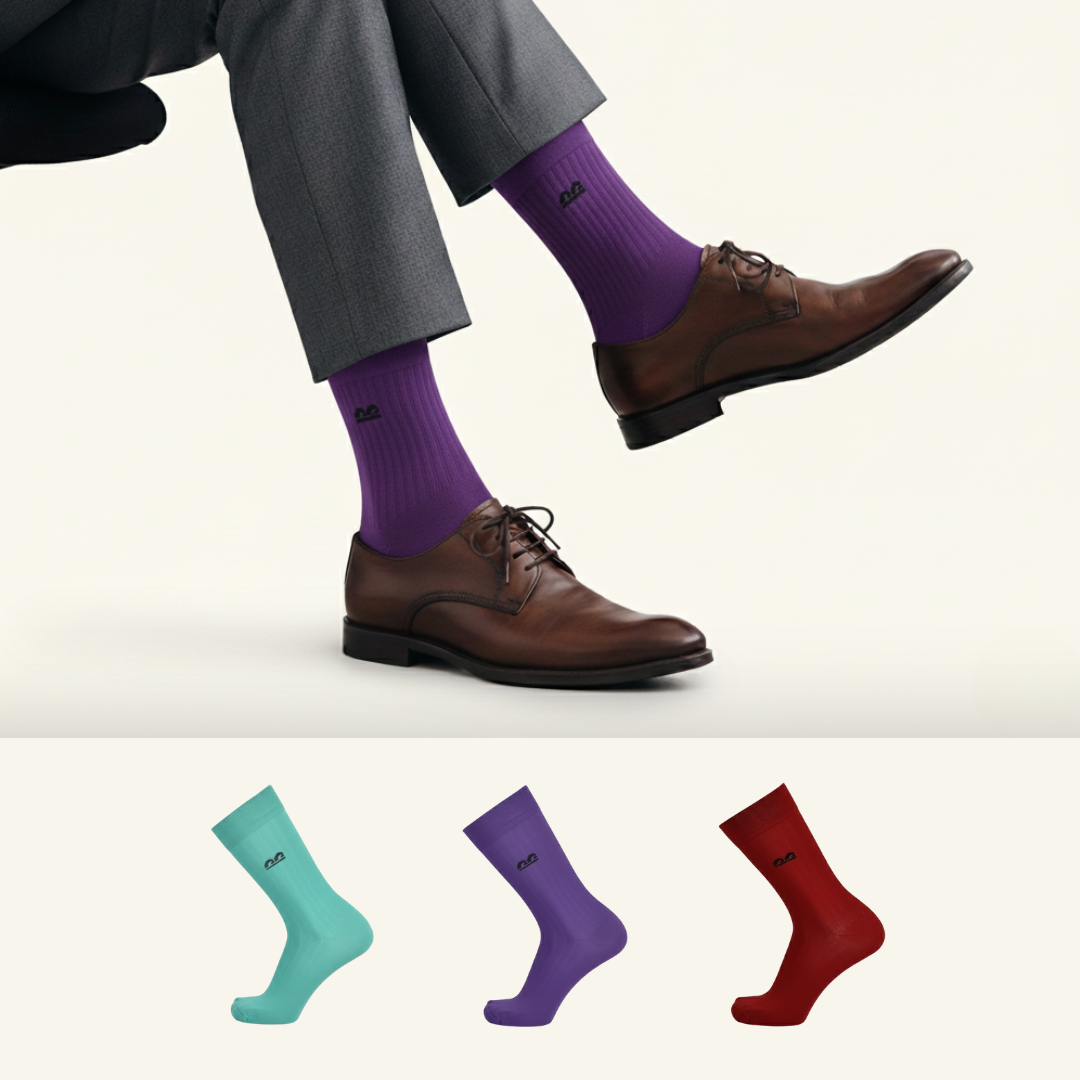 Crew Socks – Multicolor Pack of 3 featuring red, blue, and purple shades designed for comfort and everyday performance-The Sock Street.
