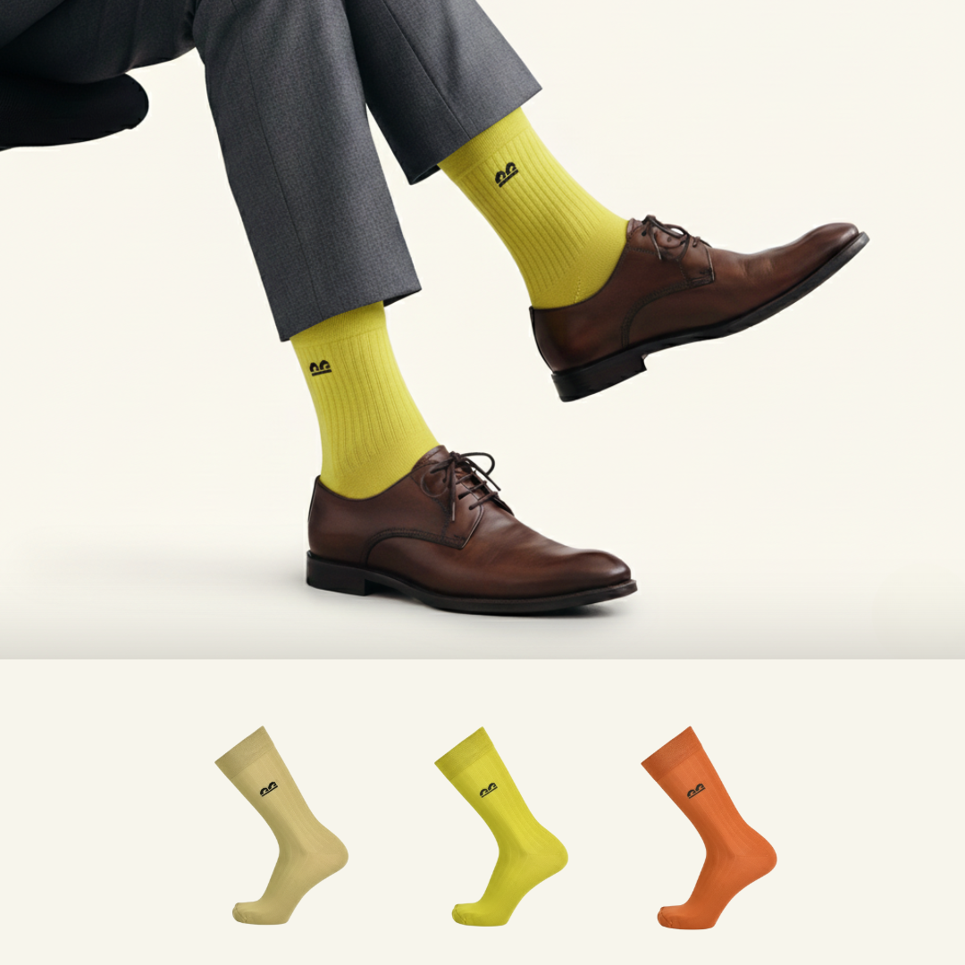 Formal crew socks-Multicolor pack of 3 featuring yellow, beige and orange shades crafted for comfort and durability-The Sock Street.