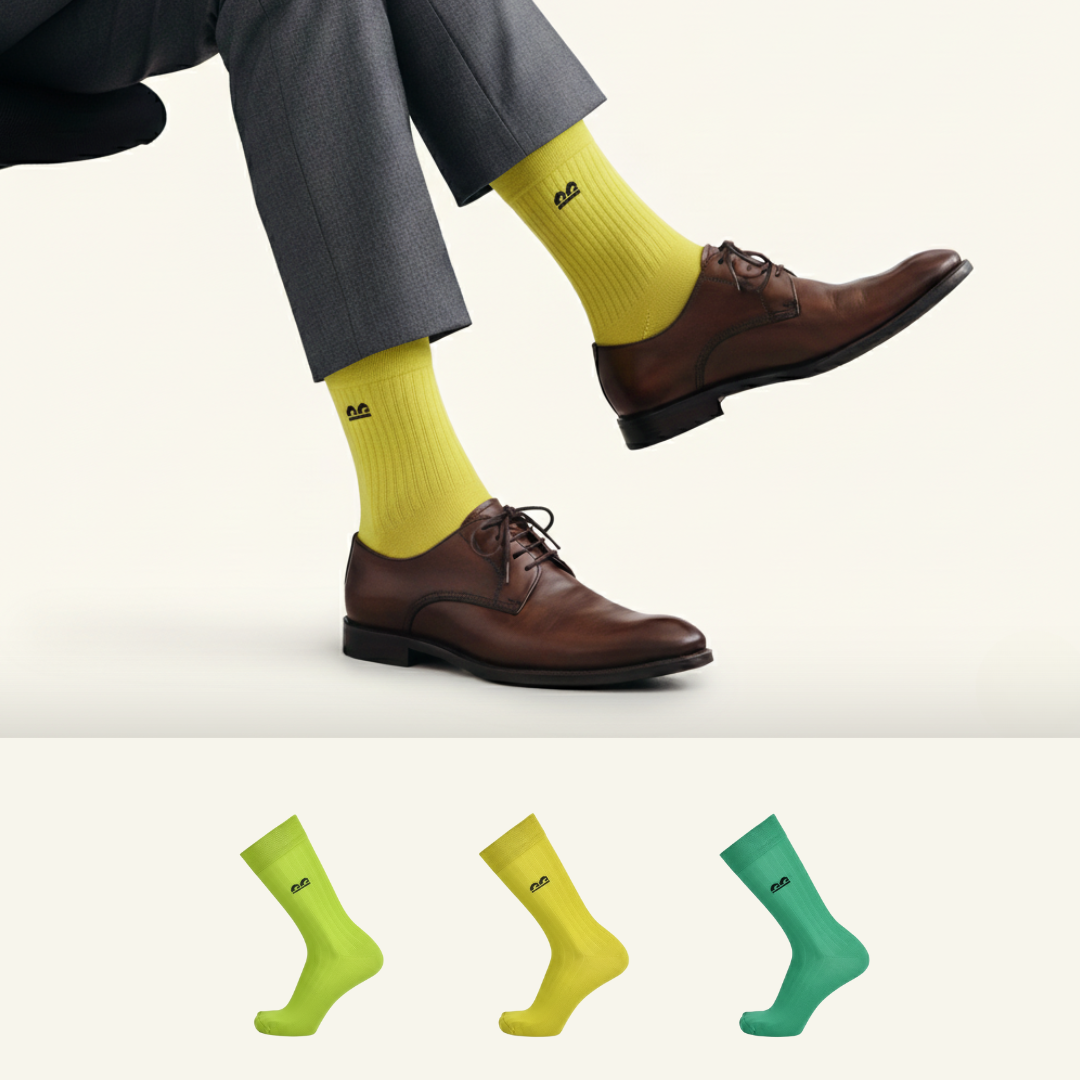 Formal crew socks-Multicolor pack of 3 featuring yellow, lime green and green shades crafted for comfort and durability-The Sock Street.