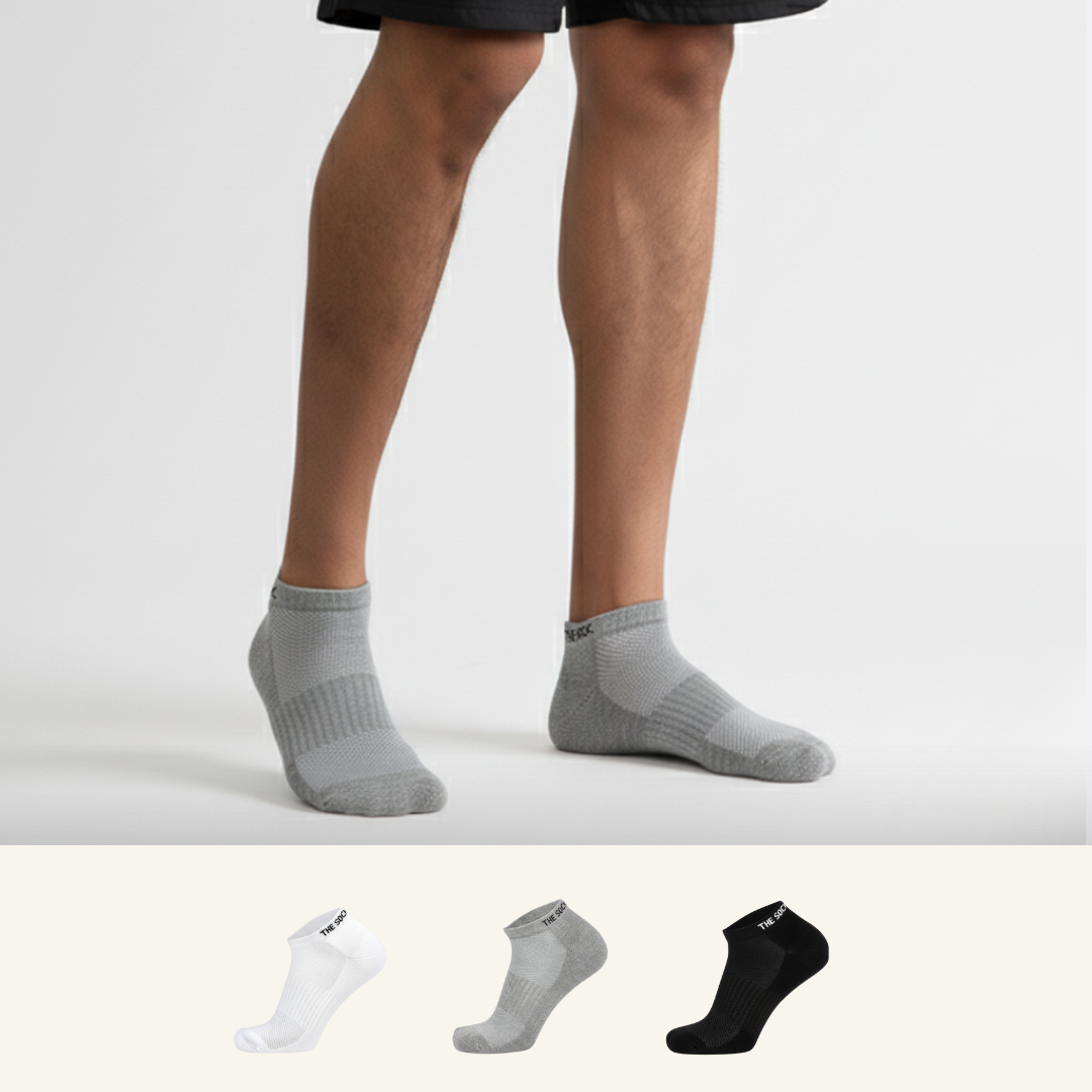Multicolor ankle socks pack of 3 black, white and grey from The Sock Street, premium comfort with premium quality.