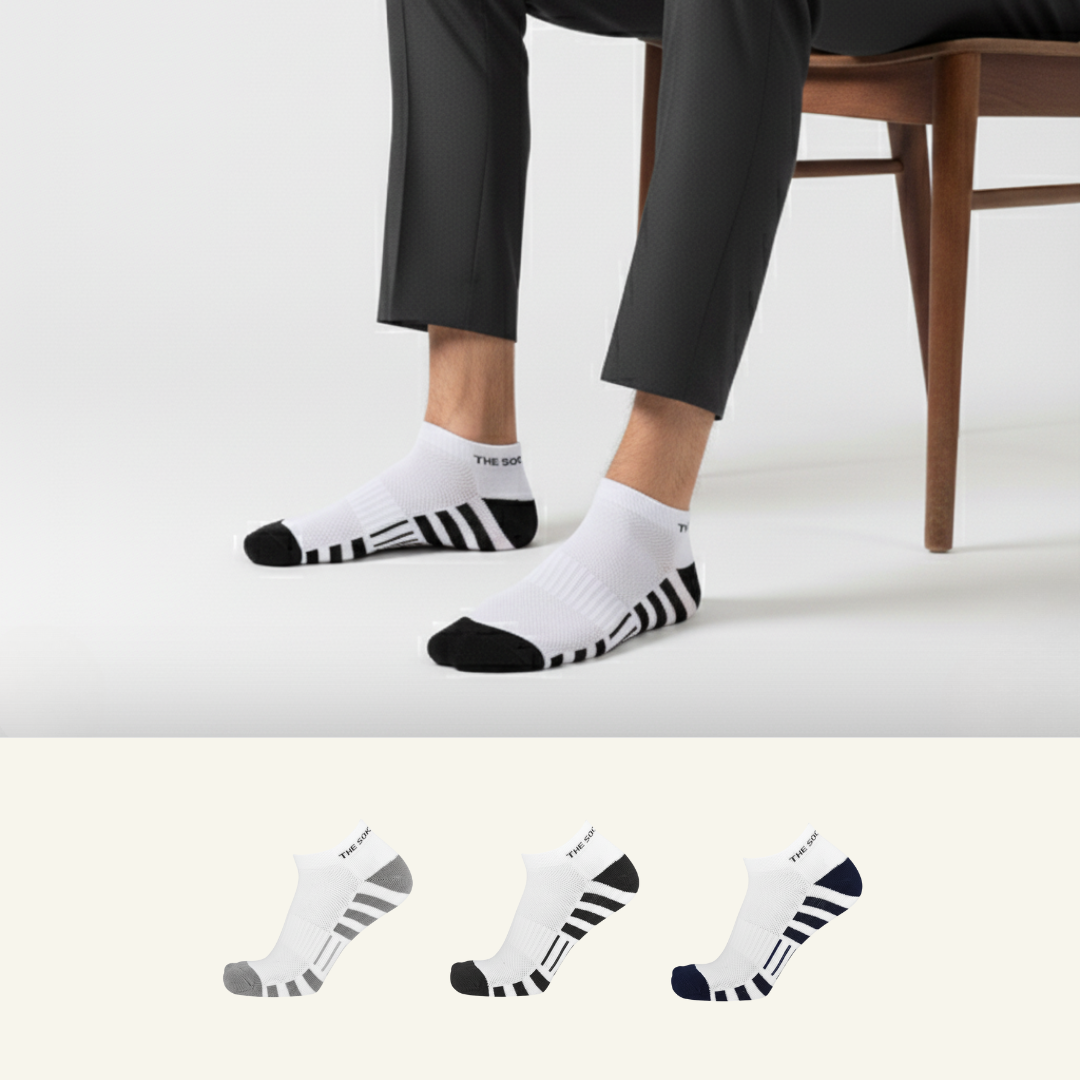 Stripe ankle socks pack of 3,  premium bamboo softness with black and white stripe pattern - The Sock Street.
