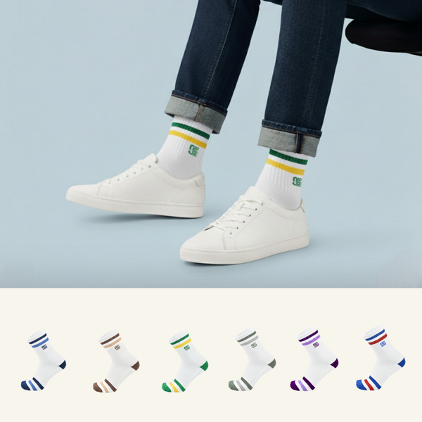 Sports Running Crew Socks-Multicolor Stripe Pack of 6