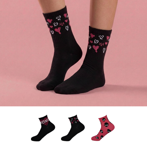 Design Everyday Ankle Socks-XO Hearbeat Pack of 3