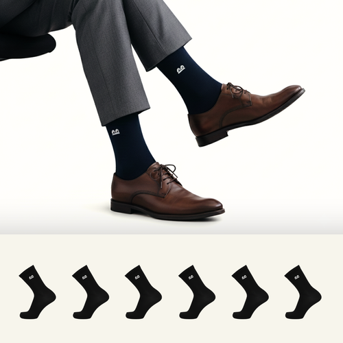 Formal Everyday Crew Socks-Black Pack of 6