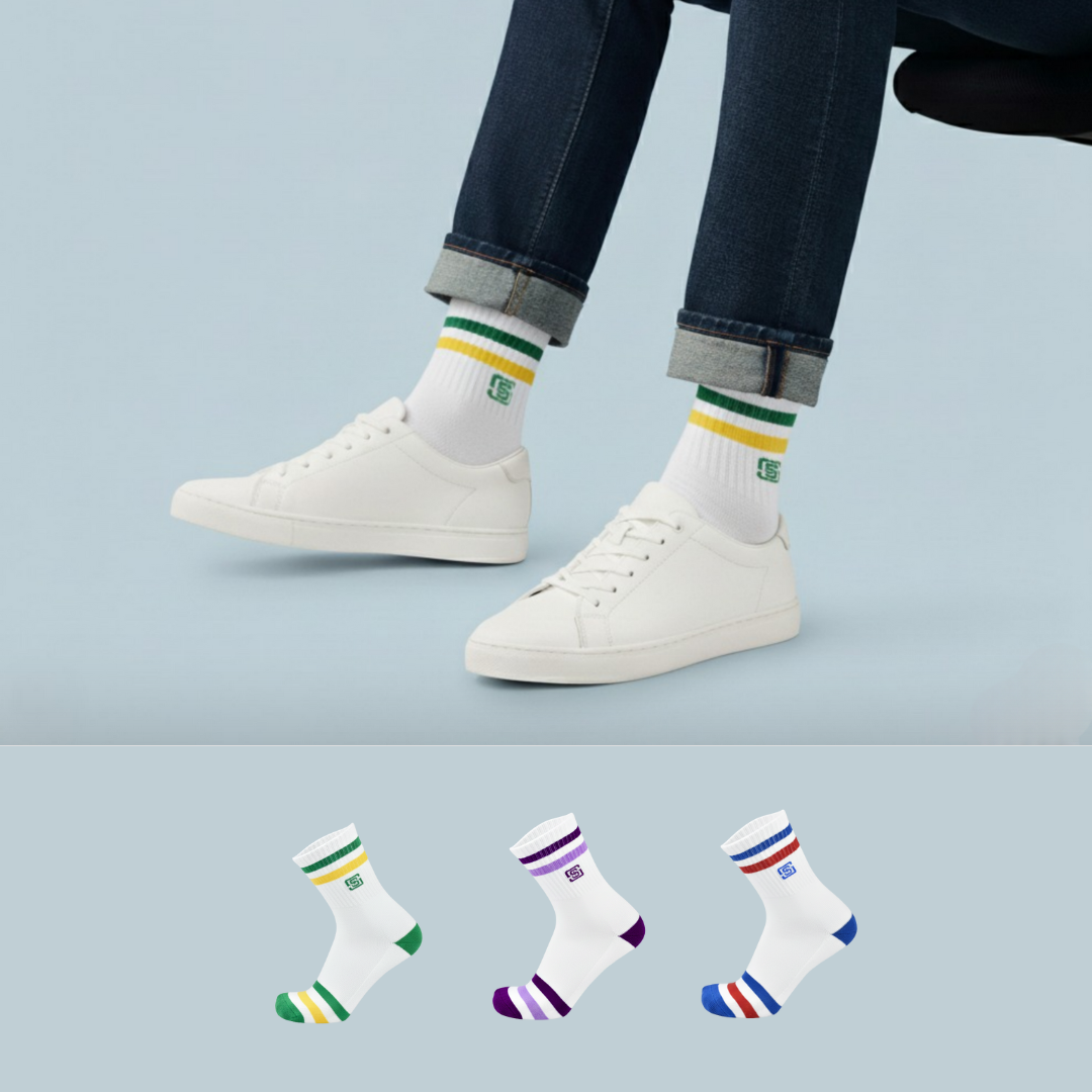 Sports Running Crew Socks-Color Stripe Pack of 3