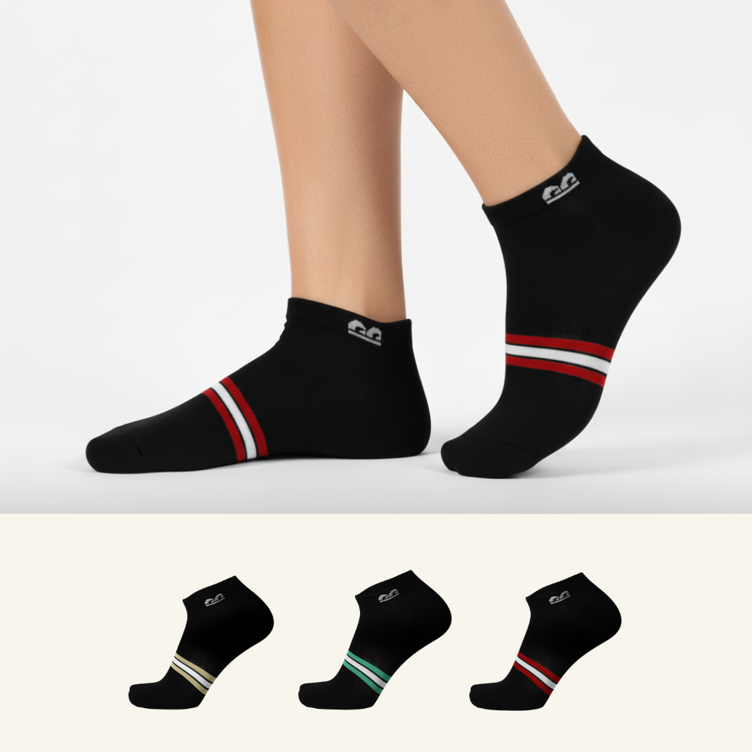 Sports Running Ankle Socks-Black Carnival Pack of 3