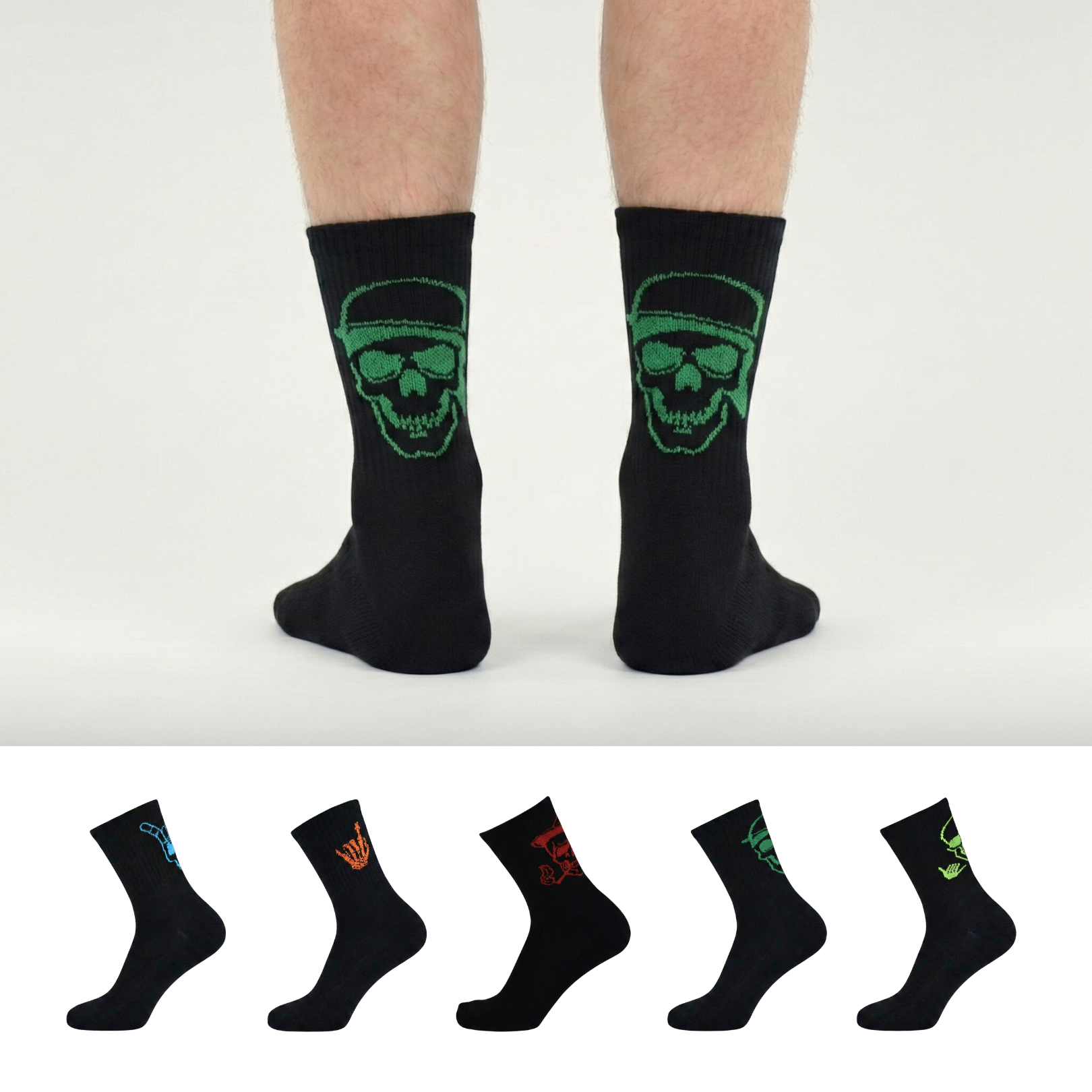 Design Everyday Crew Socks - Neon Skull Pack of 5