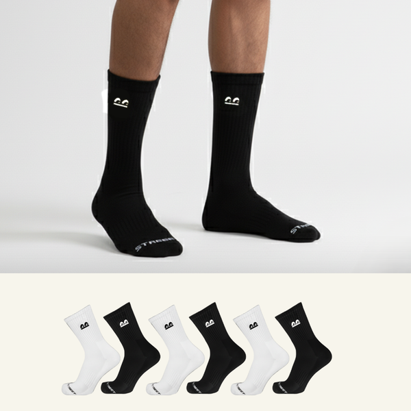 Sports Running Crew Socks-Monochrome Pack of 6