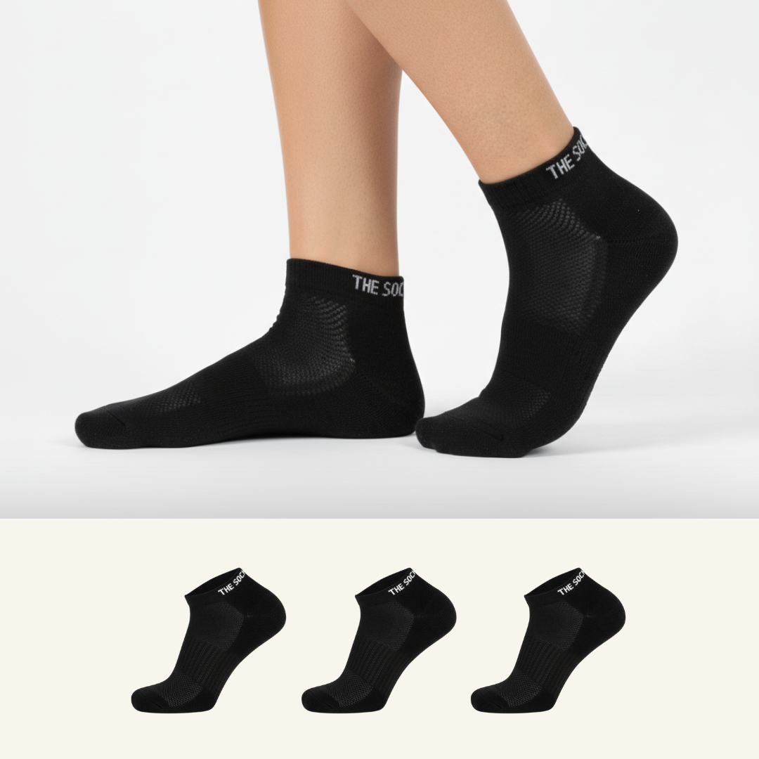 Sports Running Ankle Socks-Black Pack of 3