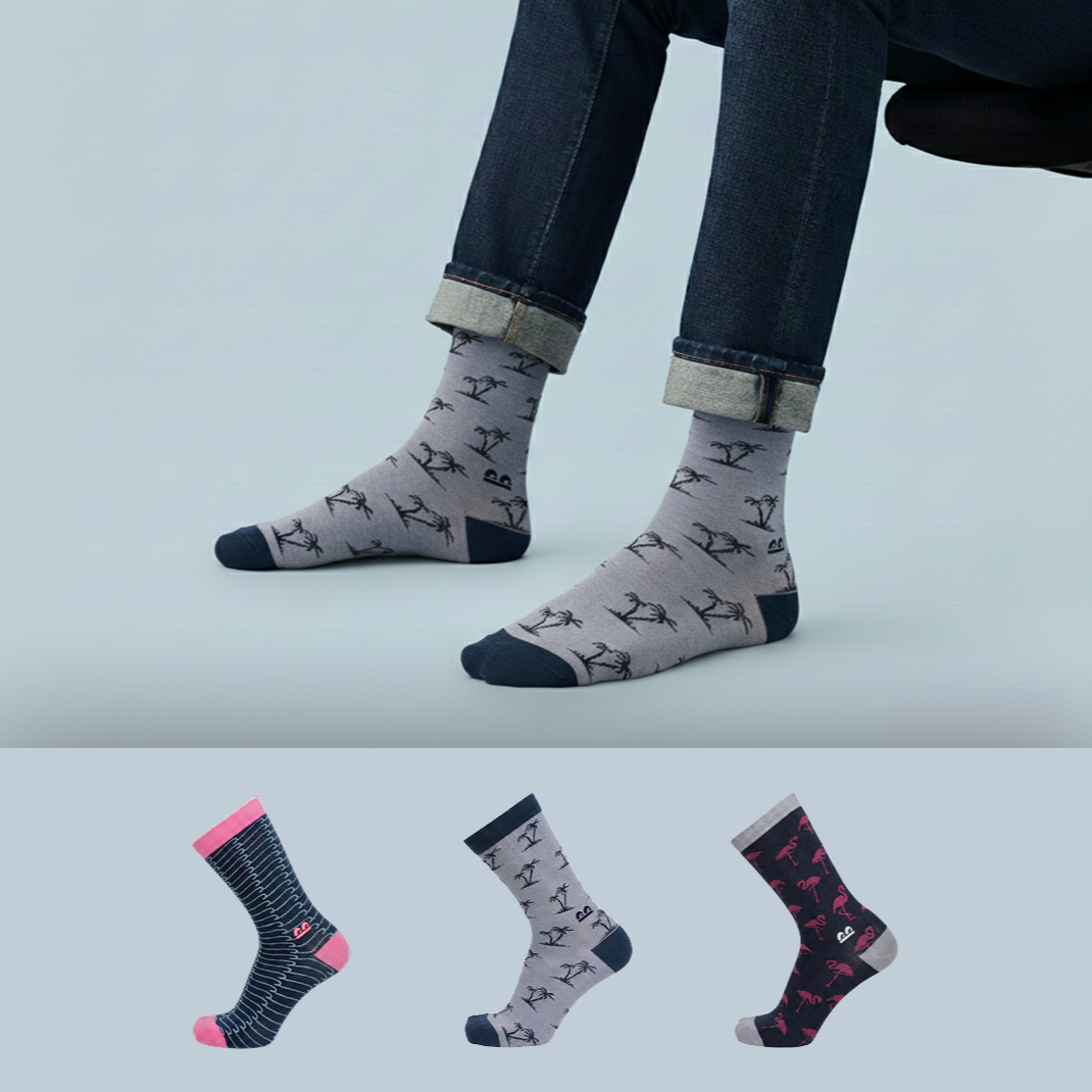 Design Paradise Trip Crew Socks-Multicolor Pack of 3