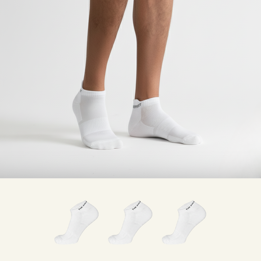 Sports Running Ankle Socks-White Pack of 3