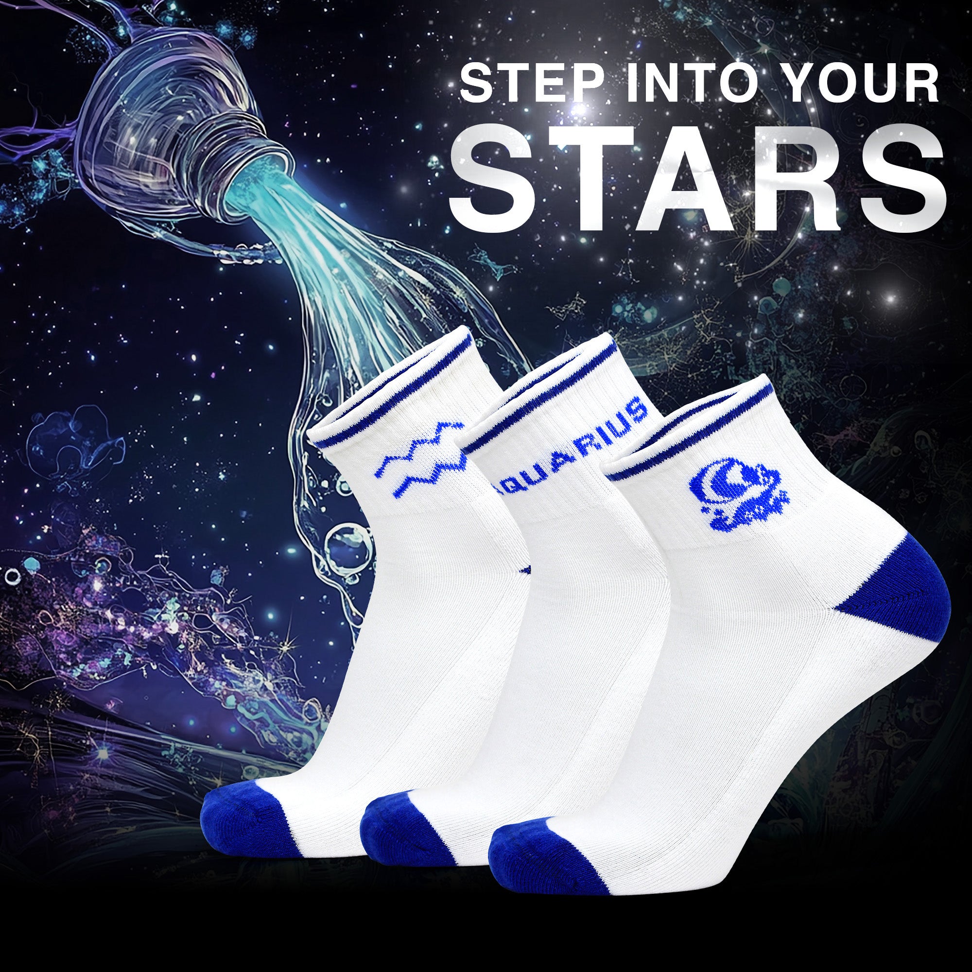 Design Aquarius Ankle Socks-White Base Pack of 3