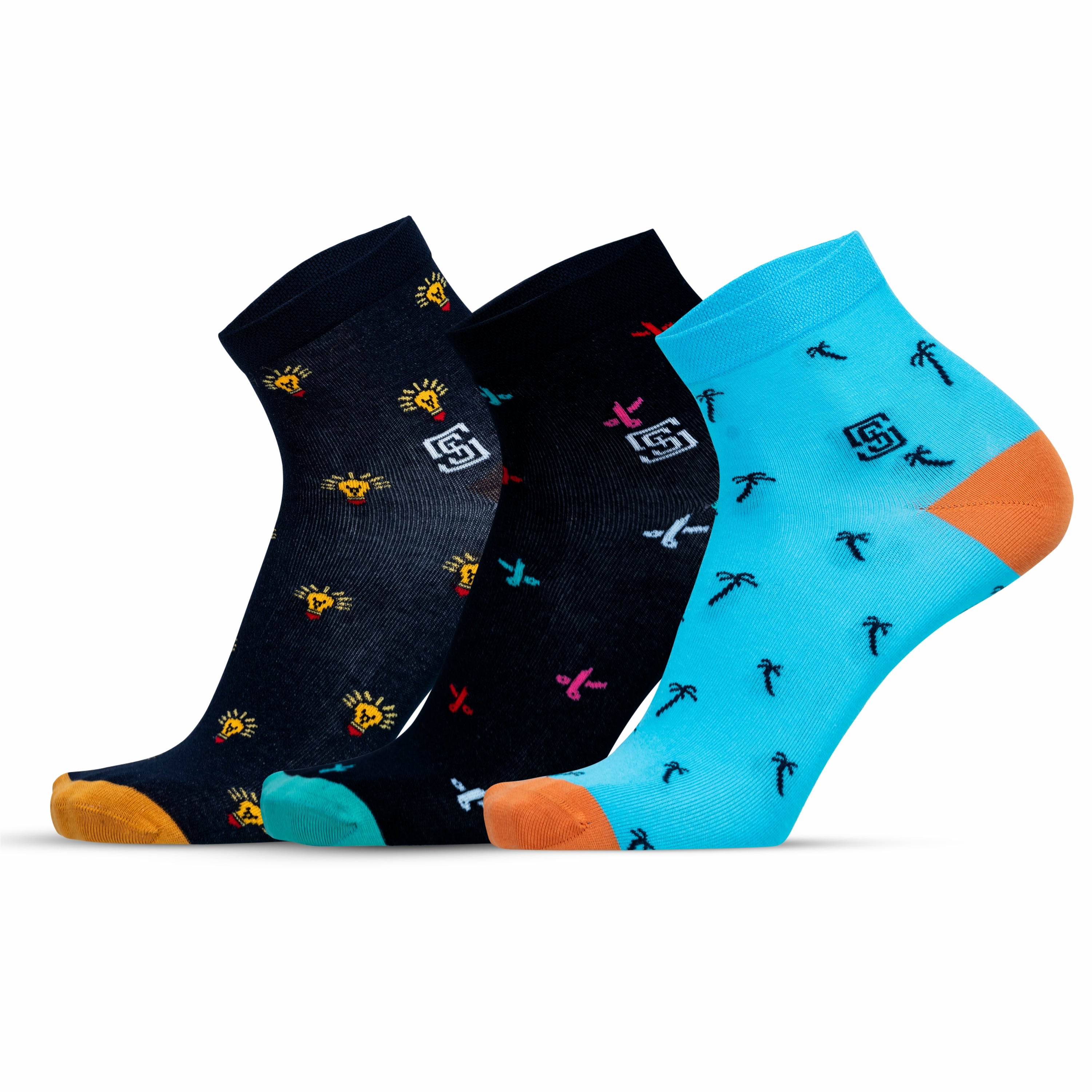 Design Artisanal 
 Ankle Socks-Festival Stripes Pack of 3