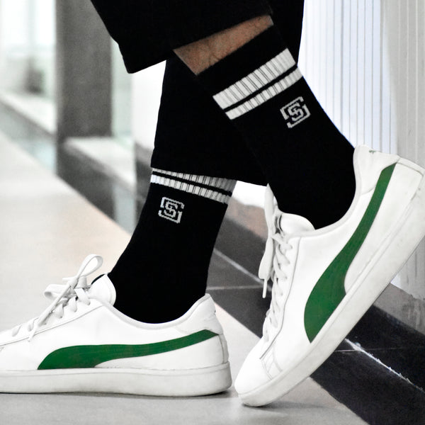 Men Sports Cushioned Crew White Stripe Socks (6 Pair)