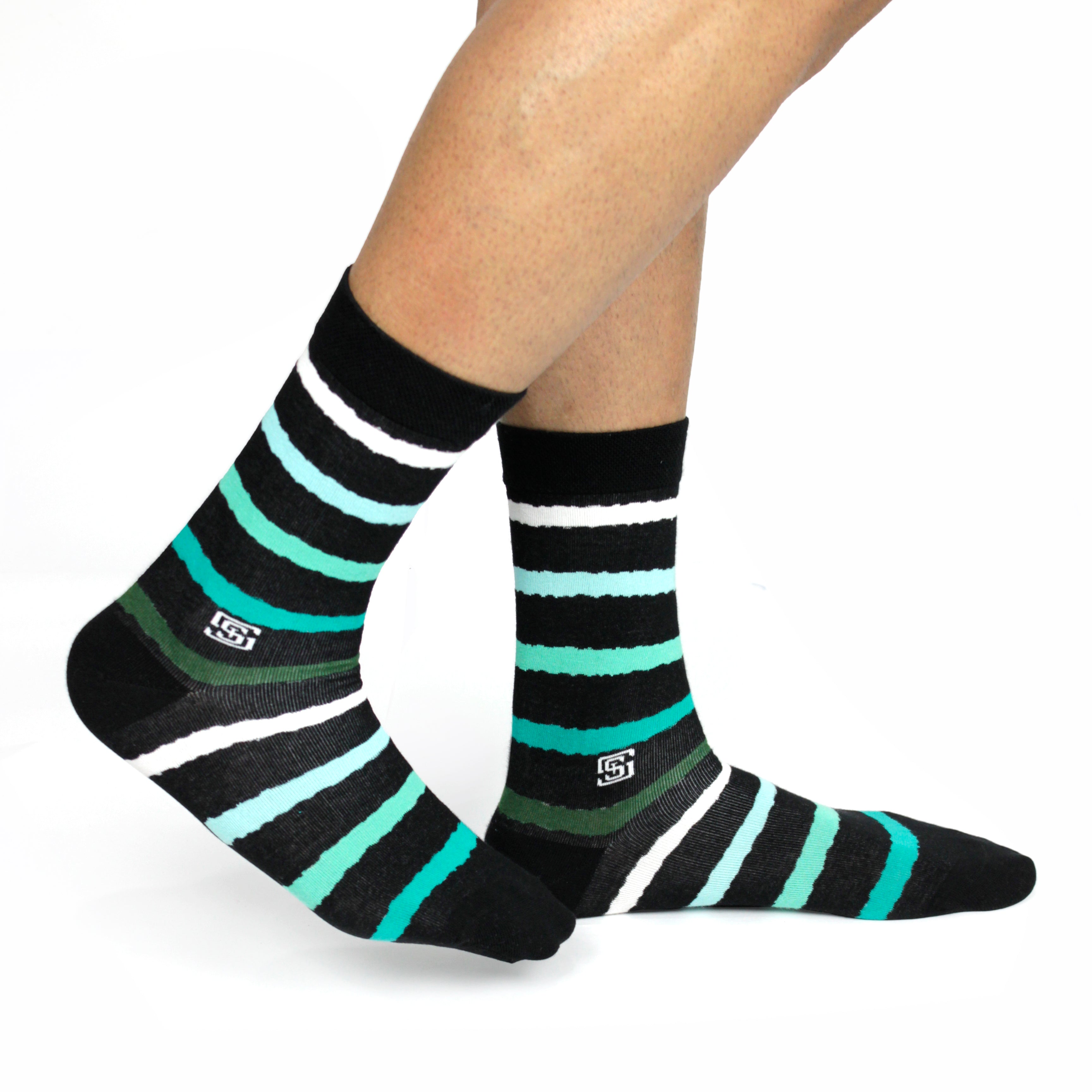 Design Multi Stripe Crew Socks-Black Pack of 1