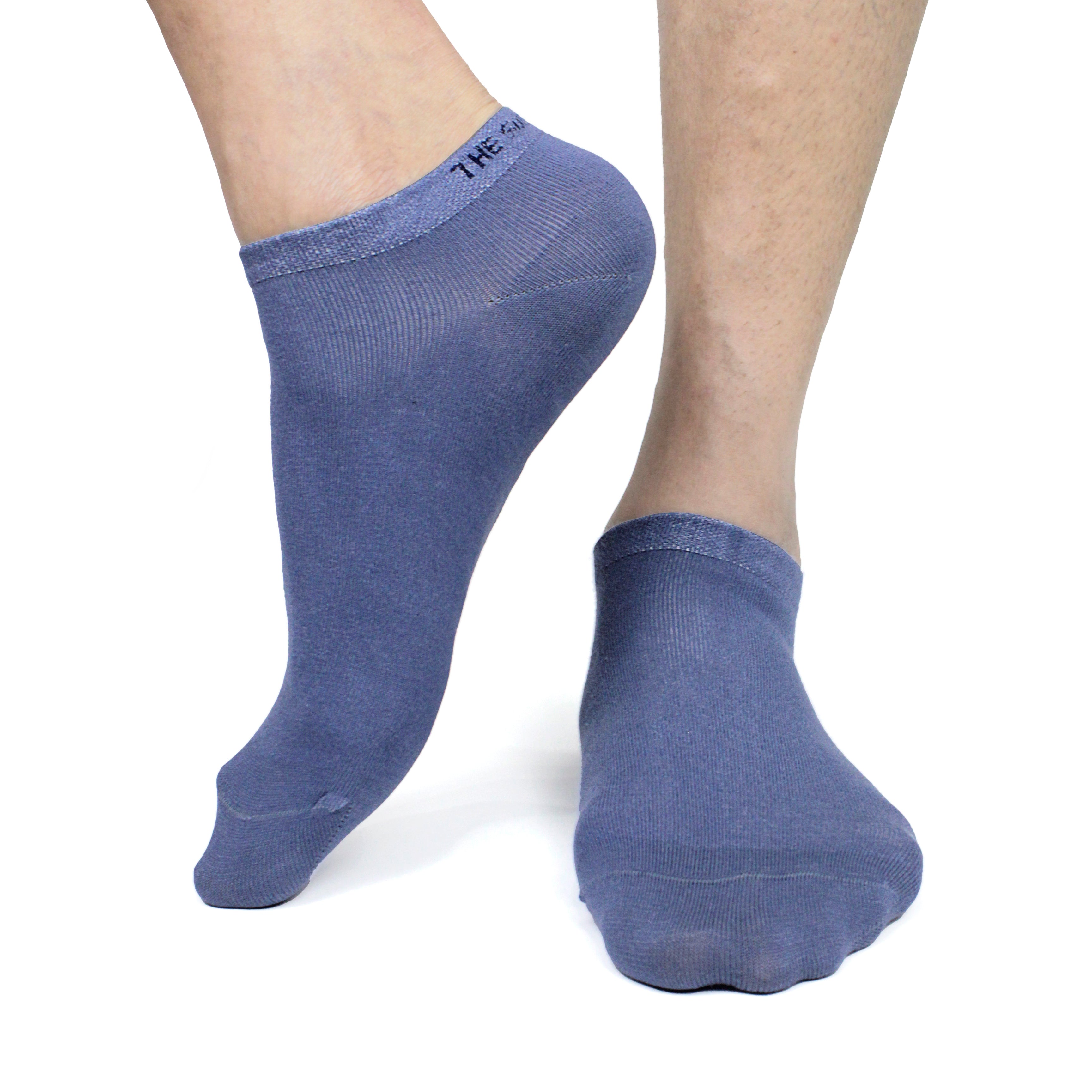 Denim blue ankle socks from The Sock Street, breathable combed cotton, durability for daily wear.