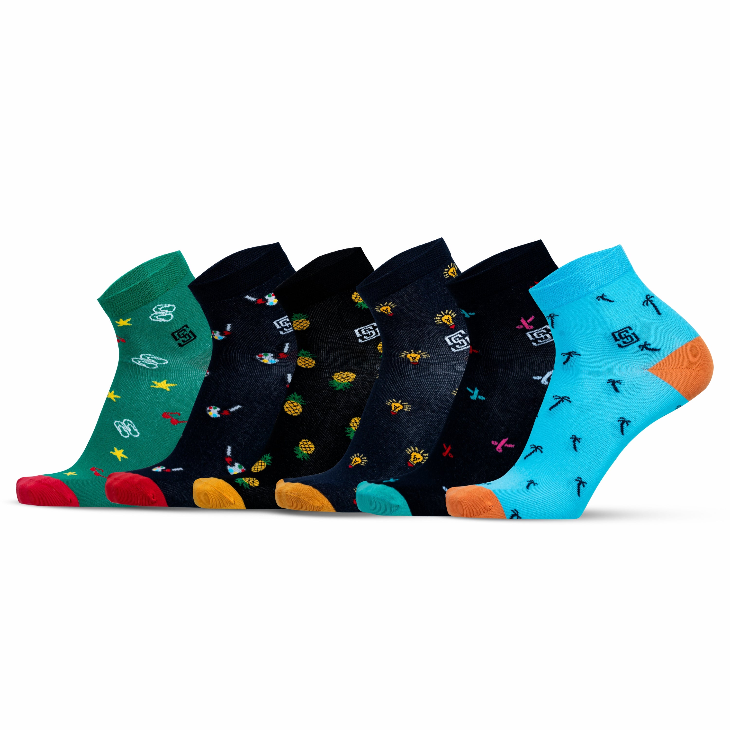 Design Artisanal 
 Ankle Socks-Multicolor Pack of 6