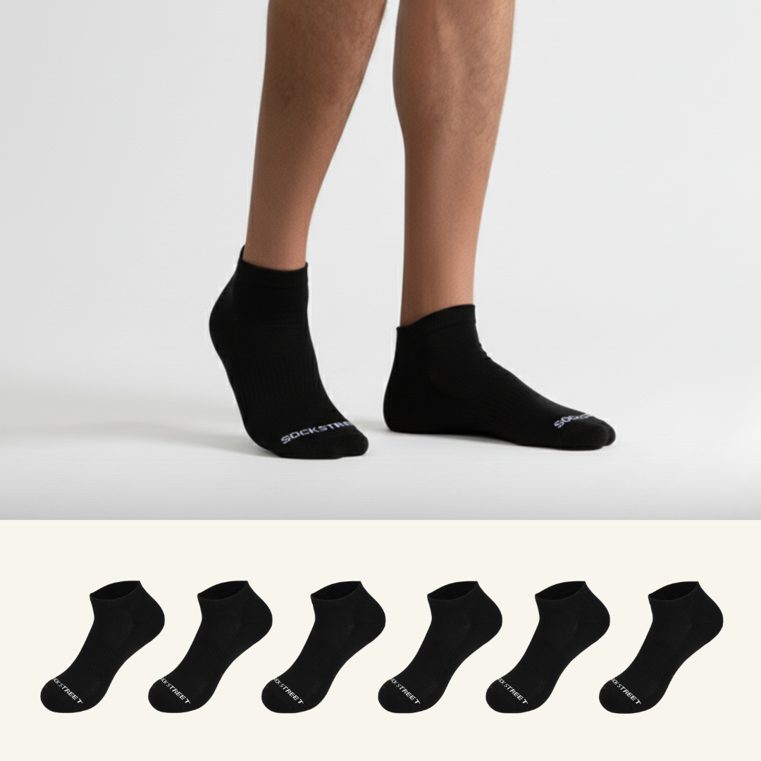 Sports Running Ankle Socks-Black Pack of 6